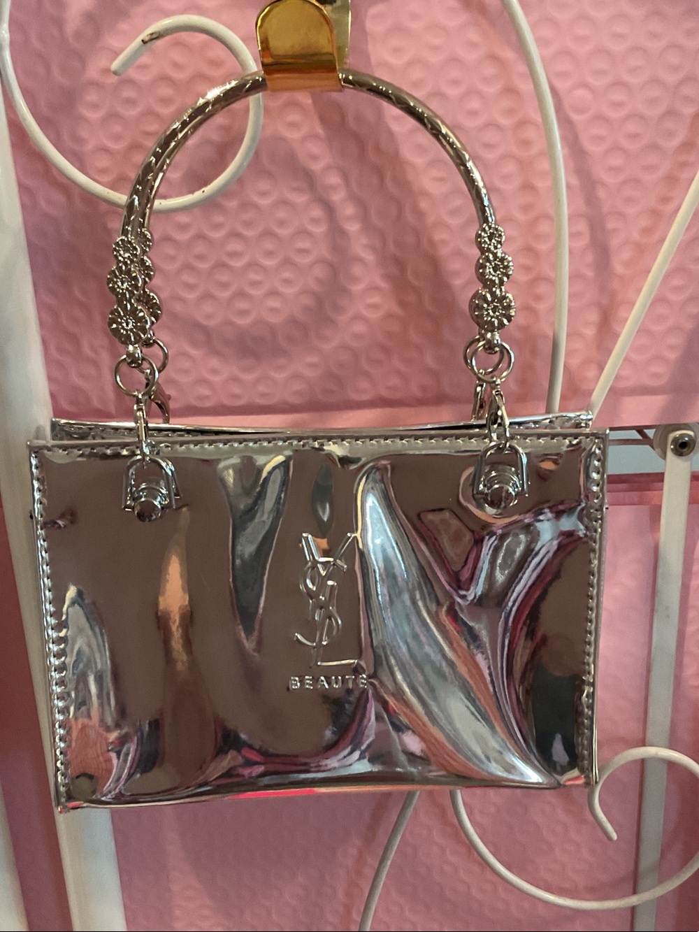Yves Saint Laurent Metallic Silver Cosmetic Top-Handle Bag